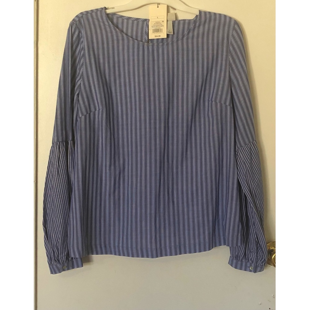 a.n.d. A New Day Blouse Top Large Blue Stripe